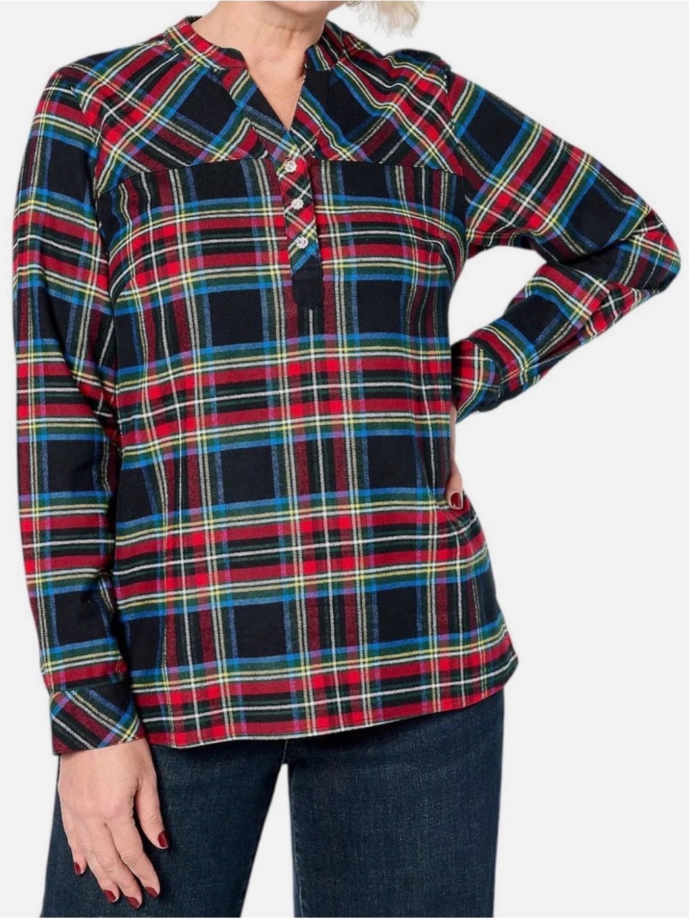 NWT Joan Rivers Cotton Plaid Pull-Over Blouse Black Stewart size XL